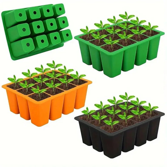 12 Cells Reusable Seed Starting Tray Germination Plant Nursery Seeding Tray Growing Trays Silicone Seed Starter Tray